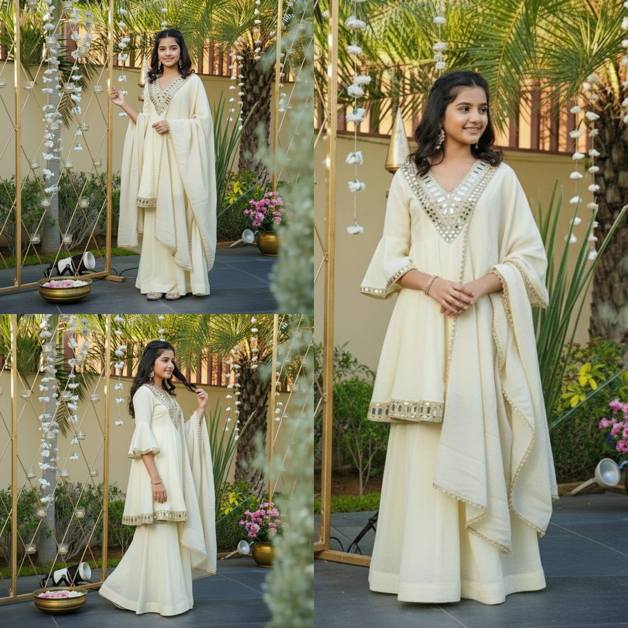 Elegant Festive Wear With Real Mirror Work Kids Wear Sharara Suit