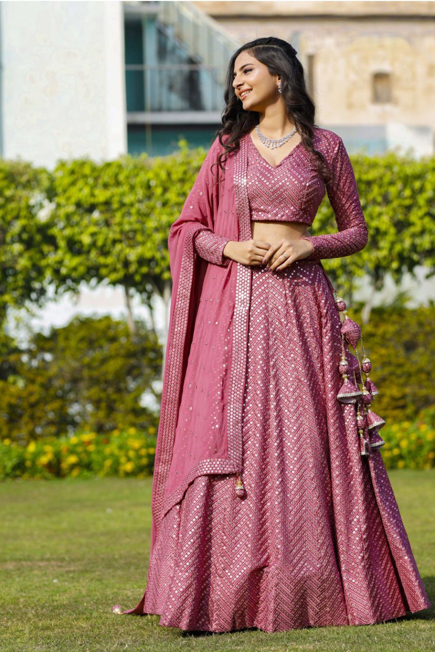 Engagement Wear Pink Color Faux Georgette Embroidered Lehenga Choli