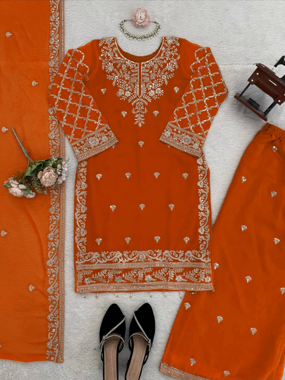 Wedding Wear Orange Color Georgette Palazzo Set