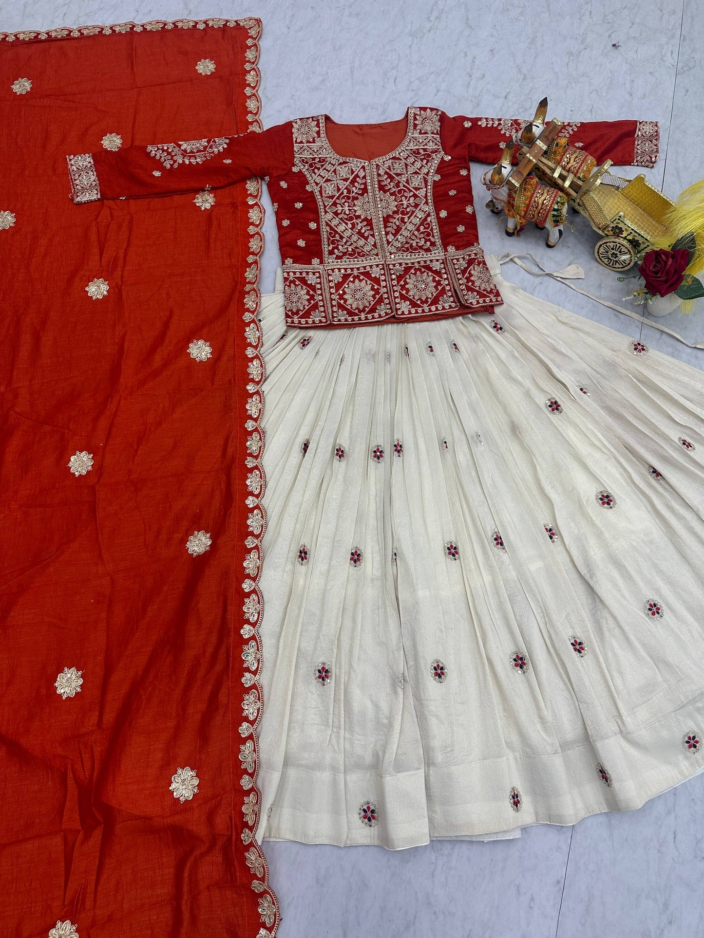 Elegant Orange Color Heavy Cording Sequence Lehenga With Kurti