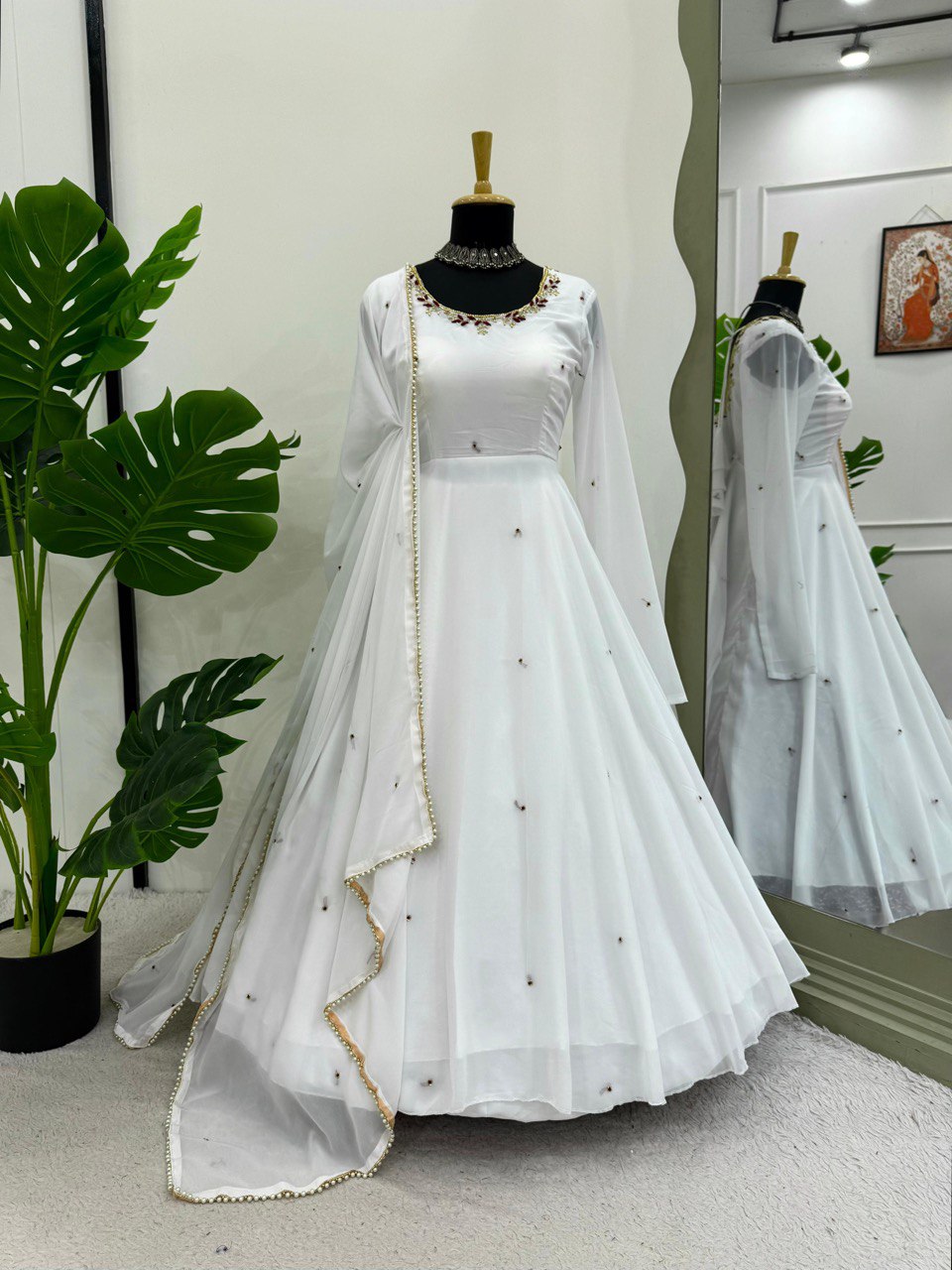 Function Wear White Color Faux Georgette With Hand Work Designer Gown
