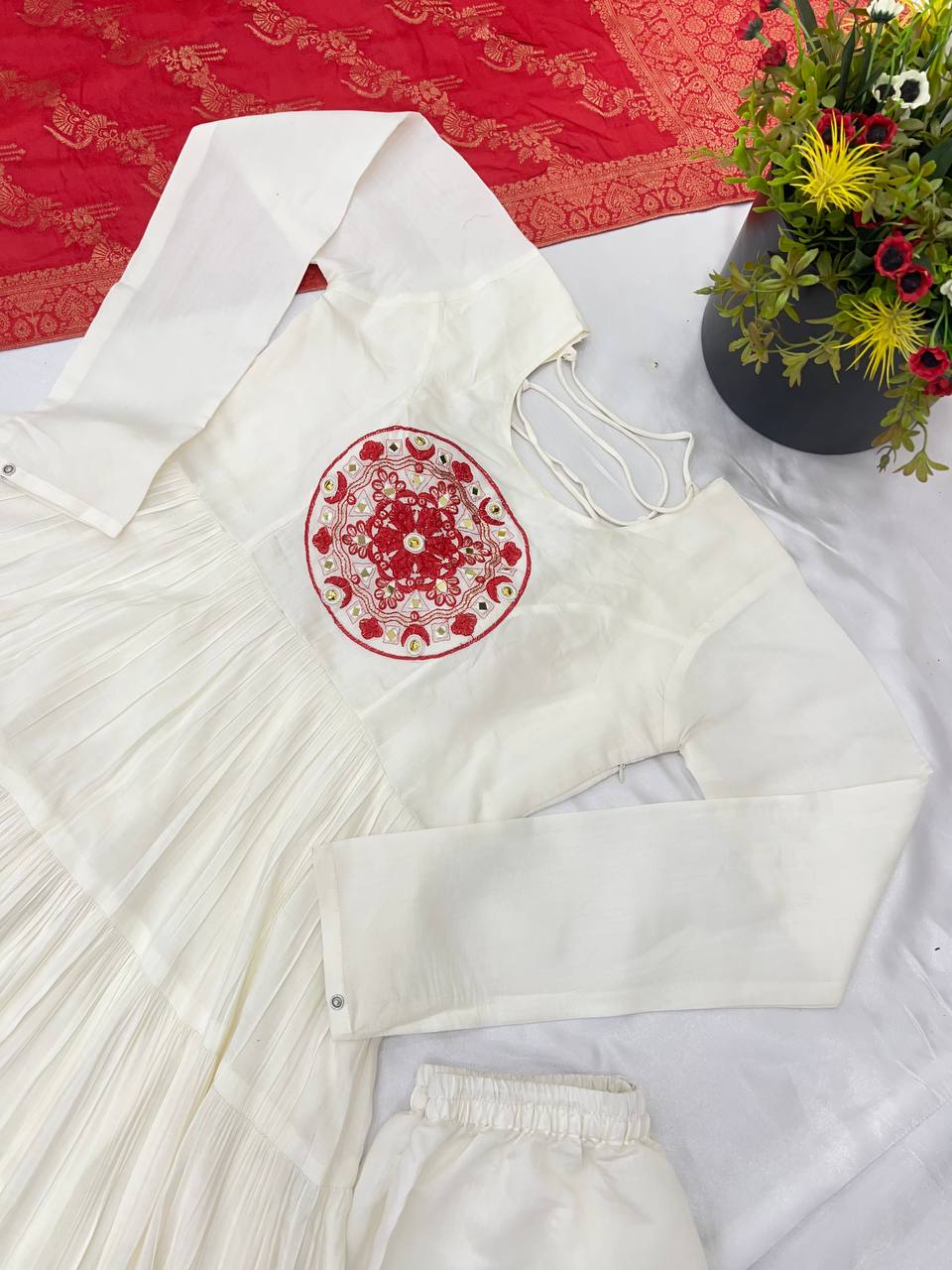 Reception Wear Off White Color Heavy Roman Silk With Embroidery Sequence Work Anarkali Gown