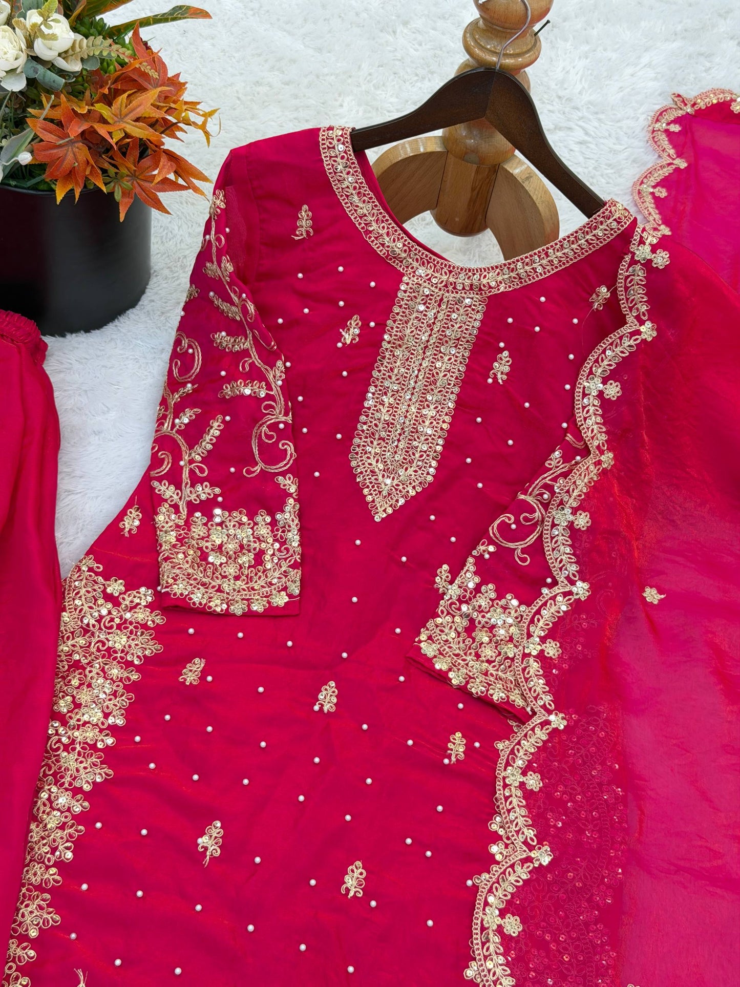 Glorious Pink Color Sequence Embroidered Sharara Suit