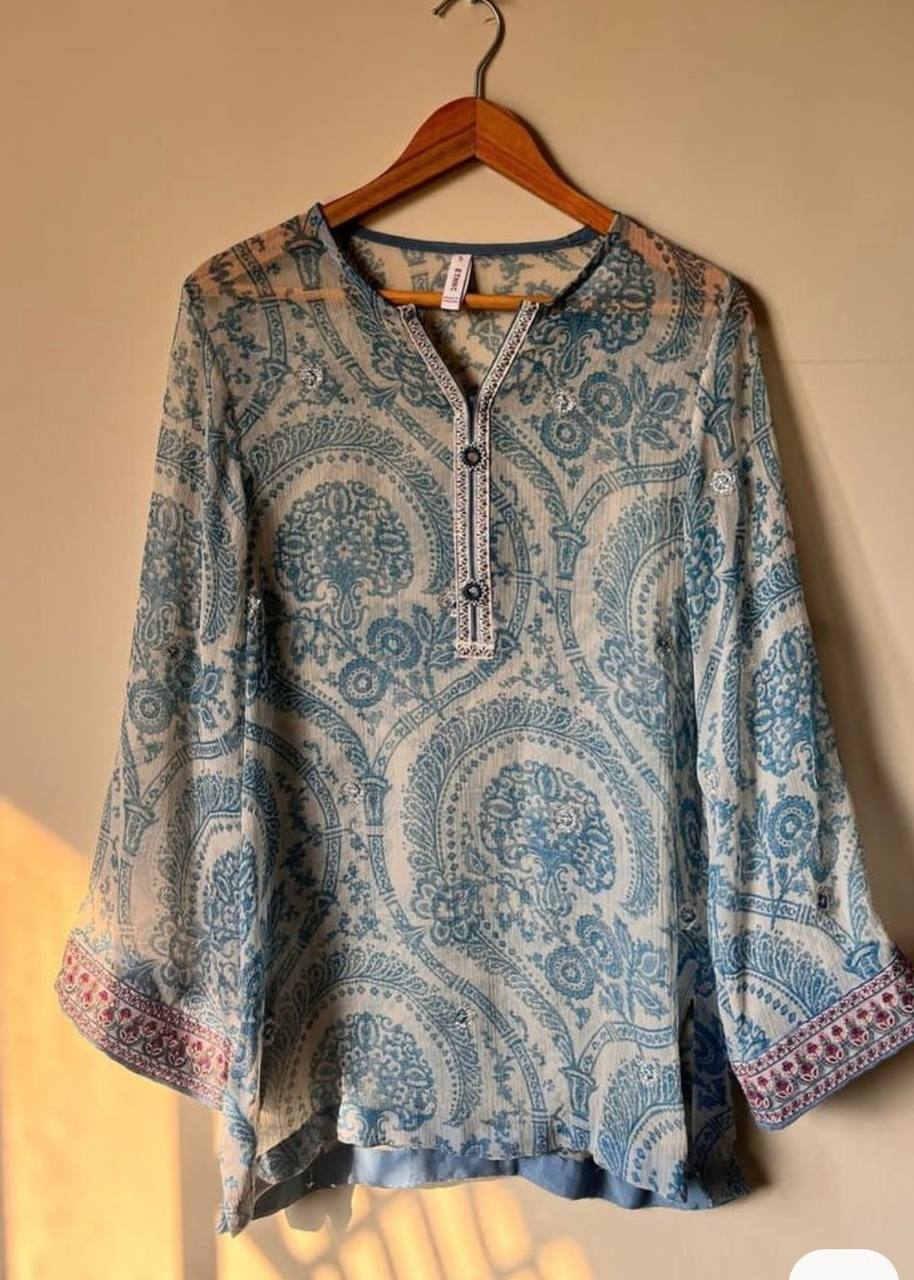 Party Wear Pur Sifon Top & Farshi Palazzo With Dupatta set