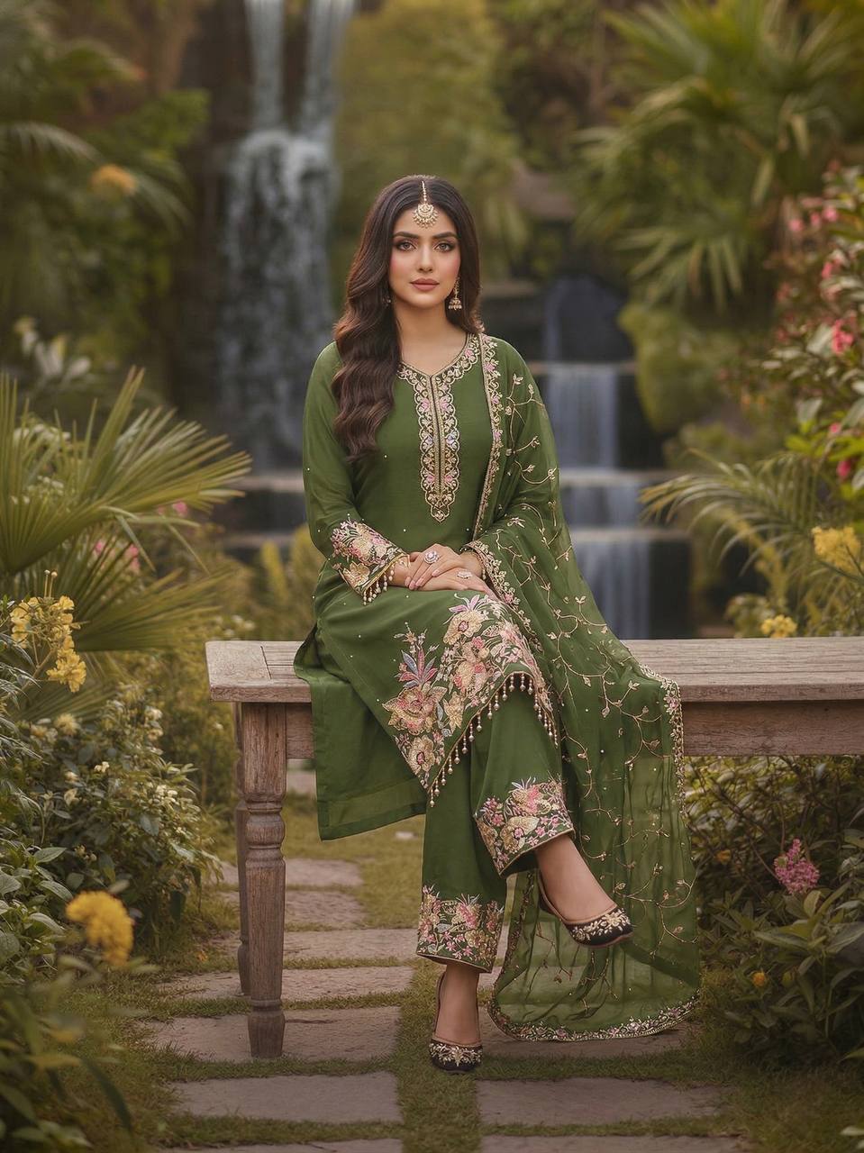 Luxury Faux Georgette Pearl Handwork Palazzo Set