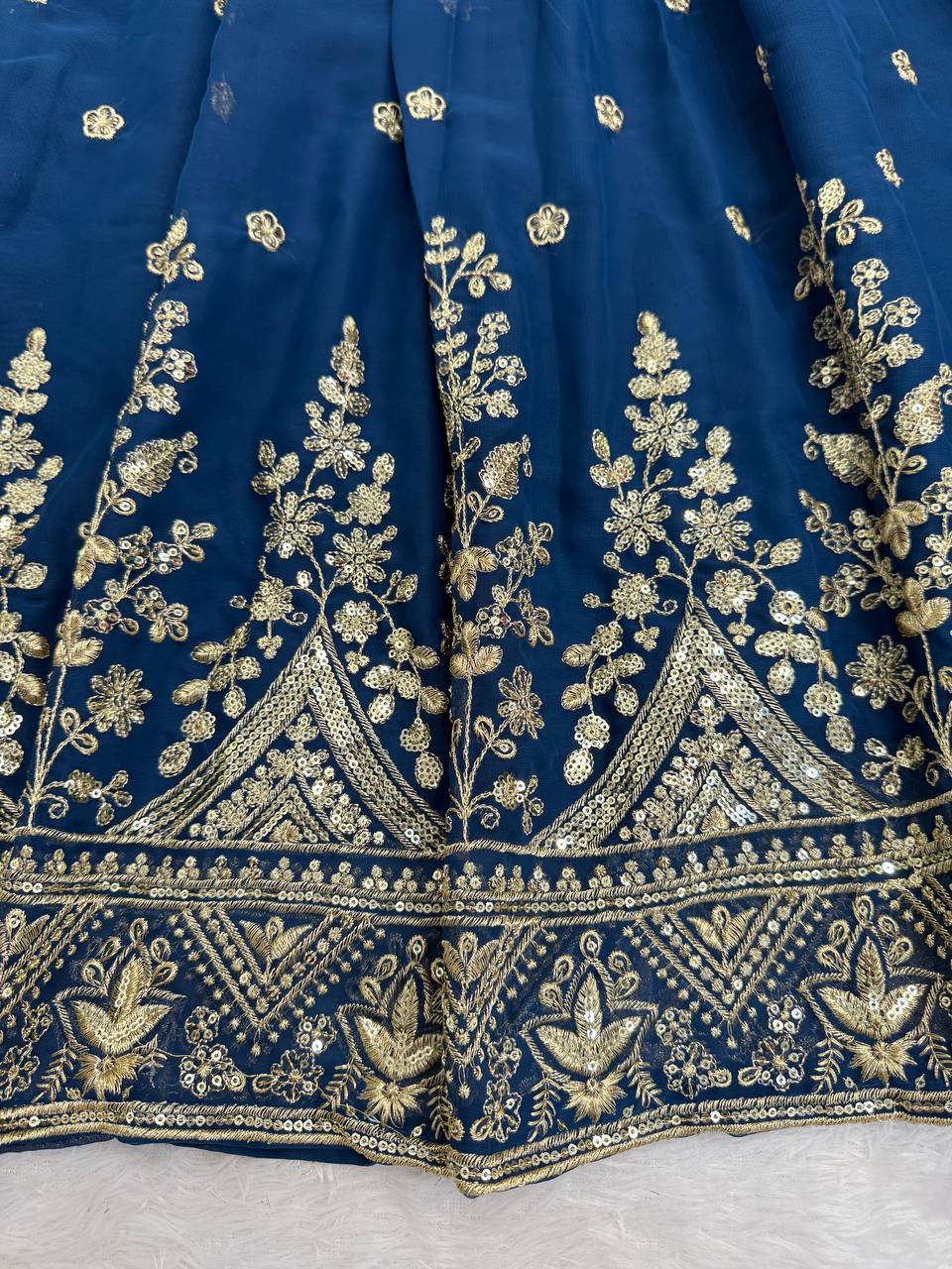 Blissful Blue Color Sequence Embroidered Anarkali Gown With Dupatta