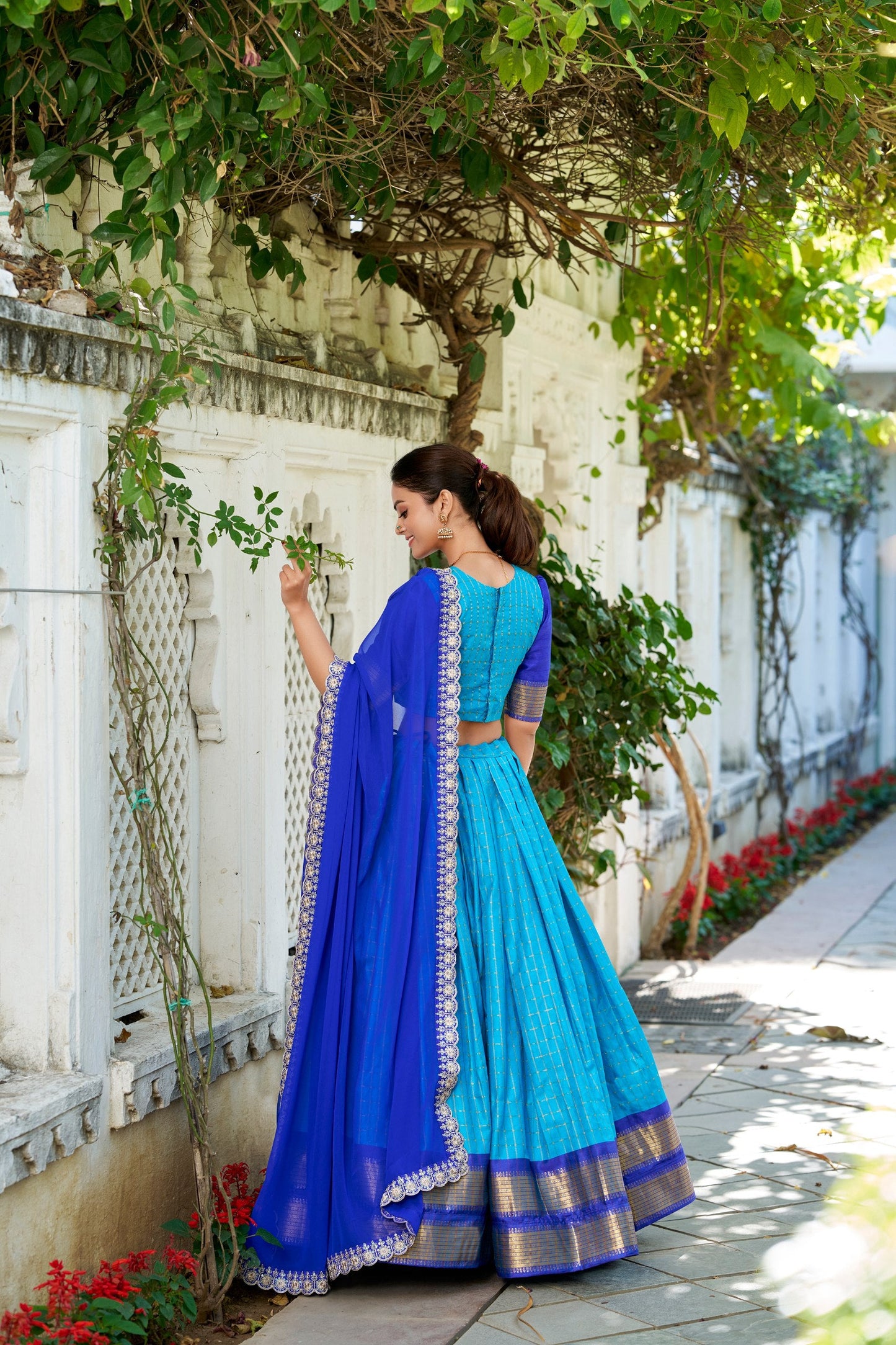 South Indian Wear Sky Blue Color Zari Chex With Zari Weaving Work Designer Lehenga Choli