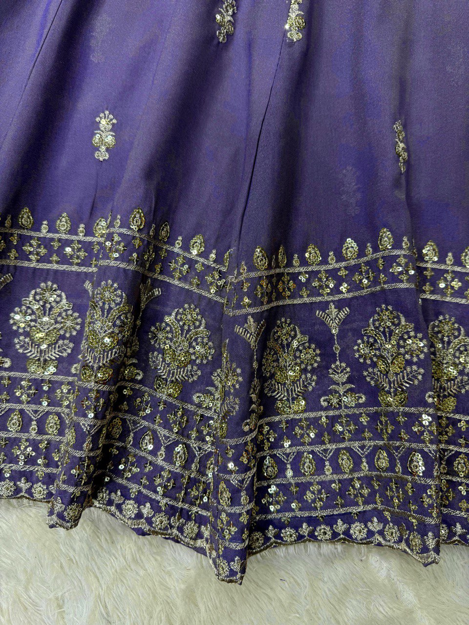 Wedding Wear Lavender Color Simmer Silk Thread With Sequence Work Lehenga Suit
