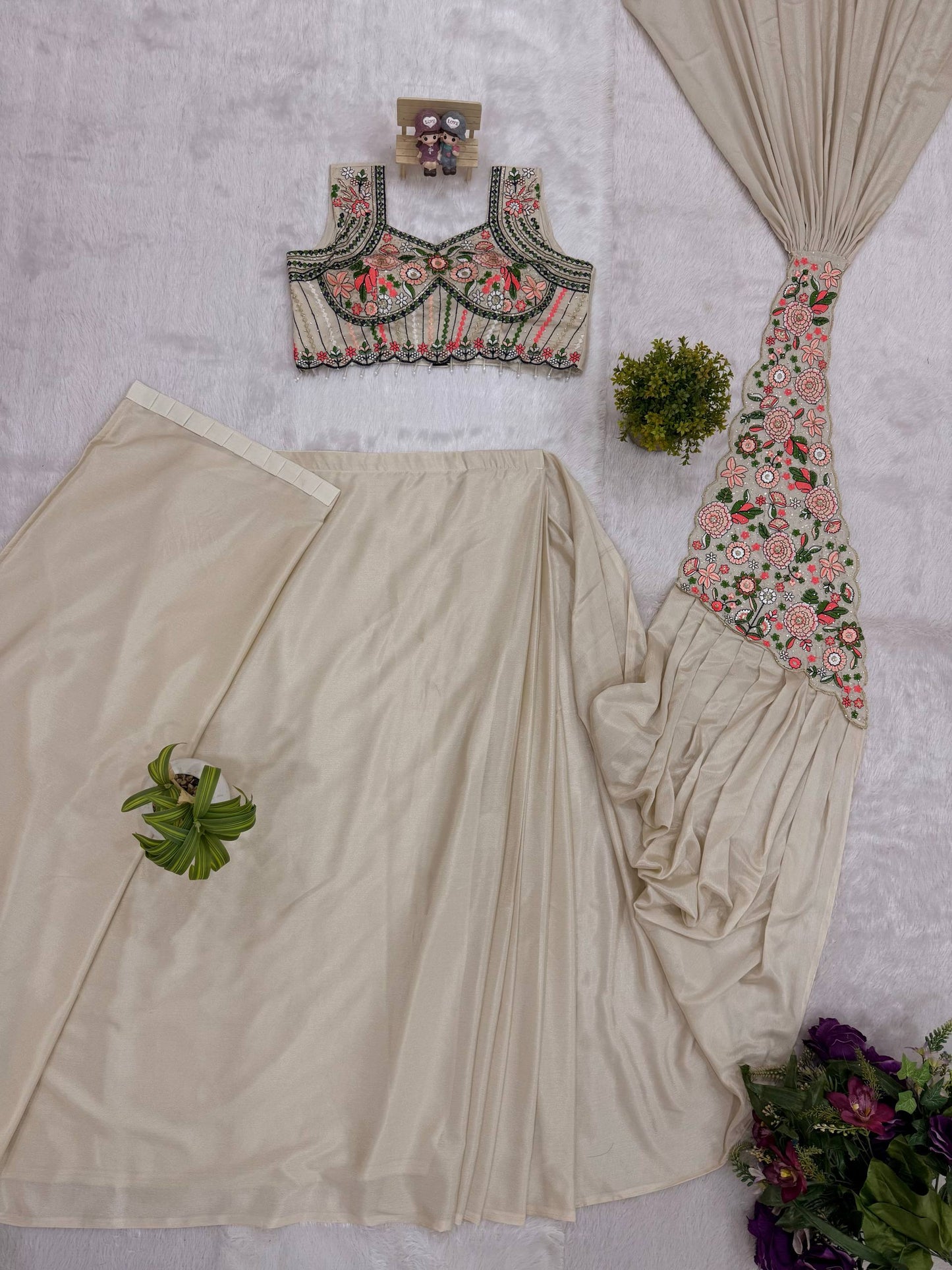 Preferable Off White Color Embroidered Saree With Blouse