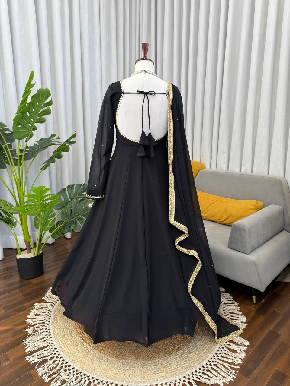Elegant Black Color Georgette Handwork Designer Anarkali Gowm