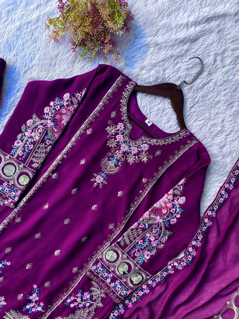 Elegant Purple Color Sequence Embroidered Palazzo Suit