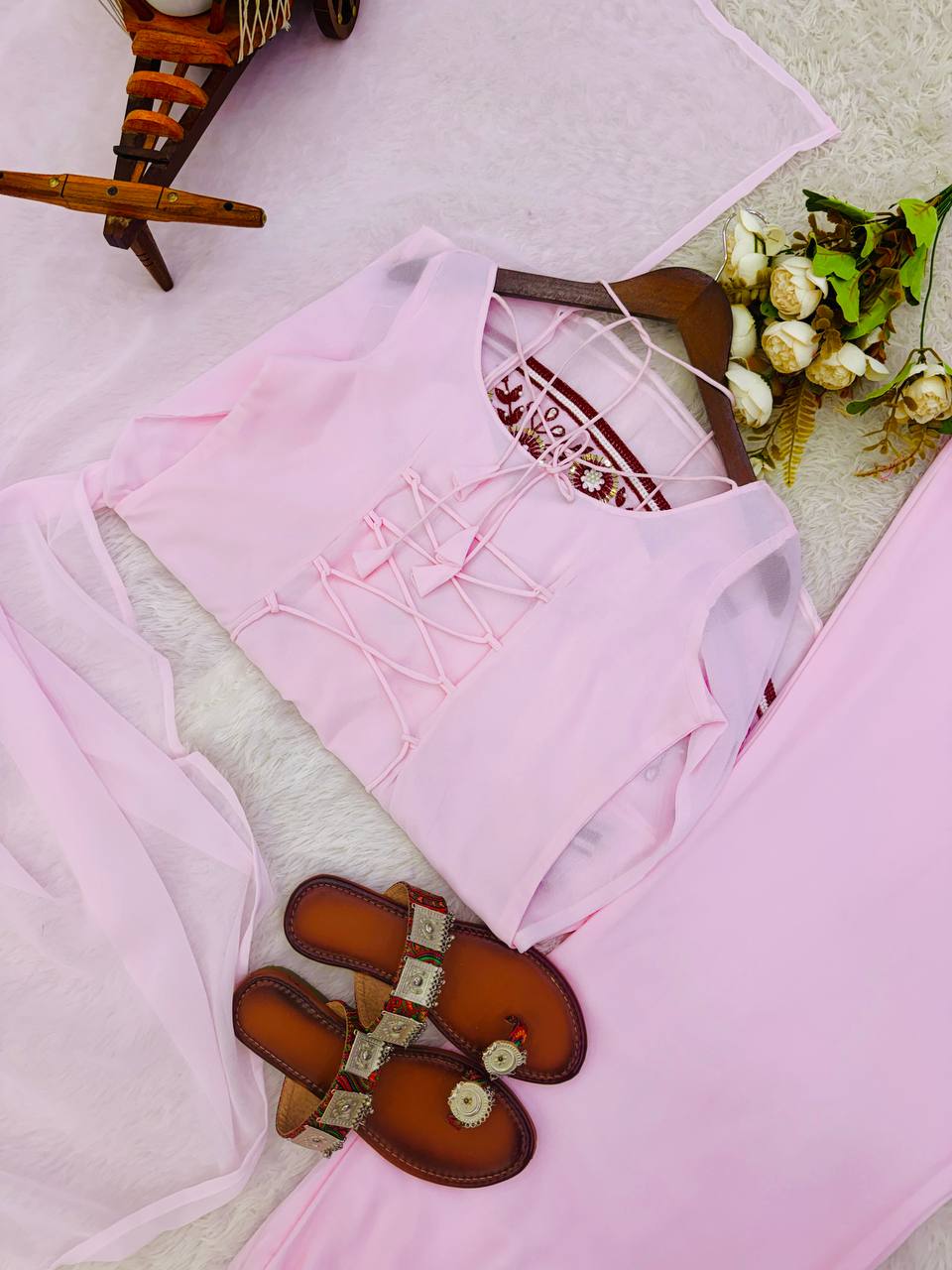 Demanding Pink Color Sequence Embroidered 3 Pieces Palazzo Suit