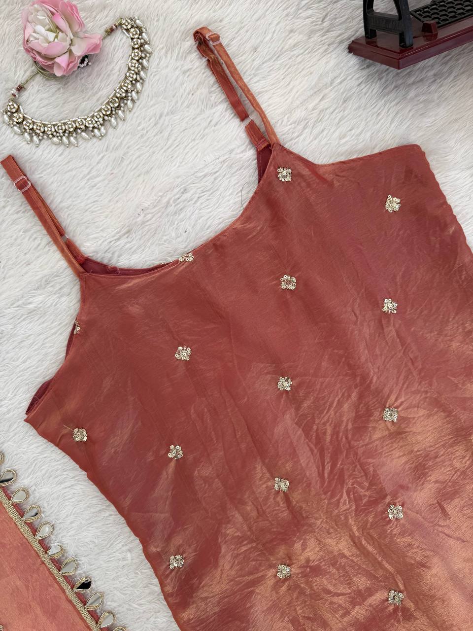 Wedding Wear Orange Color Sequnce Embroidered Sharara Suit With Dupatta