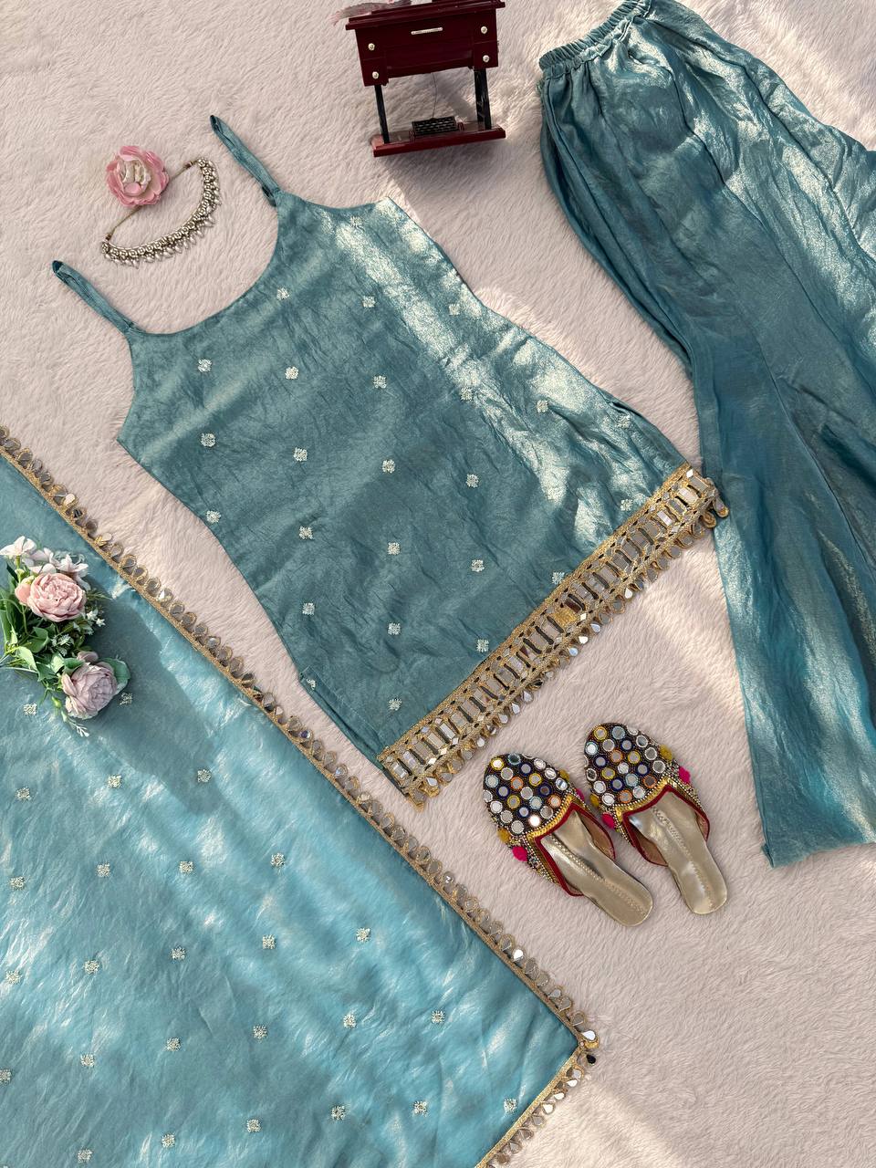 Neha's Wear Sky Blue Color Sequence Embroidered Sharara Suit