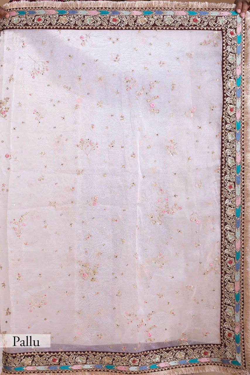 Party Wear Light Pink Color Heavy Organza Silk Thread Embroidery Work Beautiful Saree
