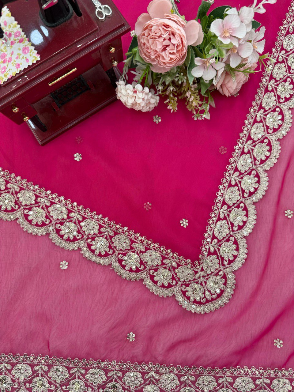 Wedding Wear Pink Color Sequin With Embroidered Beautiful Saree
