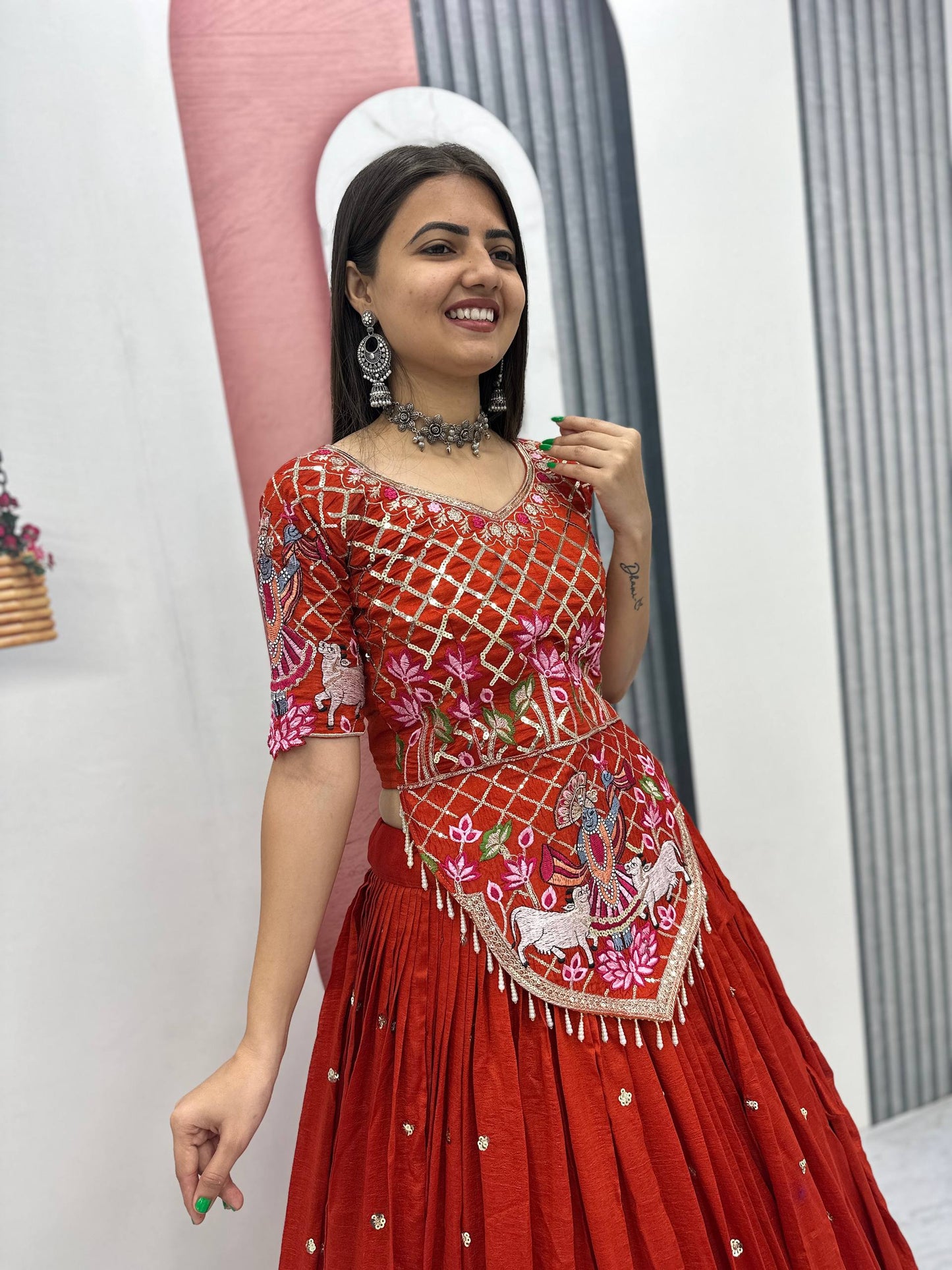 Fantastic Orange Color Sequence Embroidered Lehenga Choli