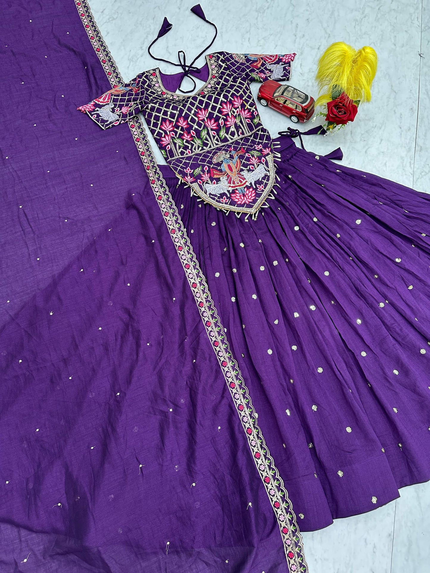 Casual Wear Purple Color Sequence Embroidered Lehenga Choli