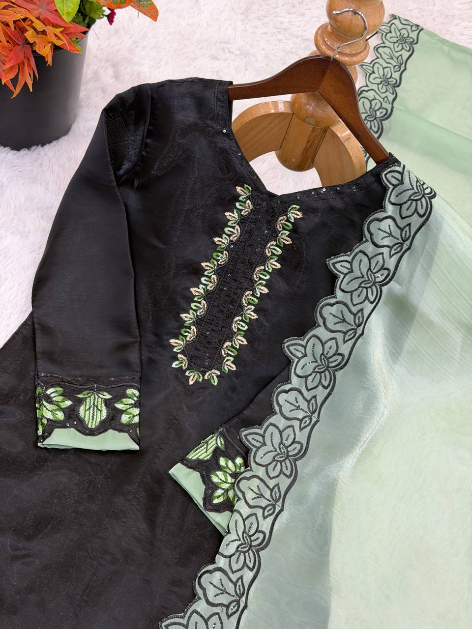Sangeet Wear Green Color Sequence Embroidered Farshi Suit With Dupatta