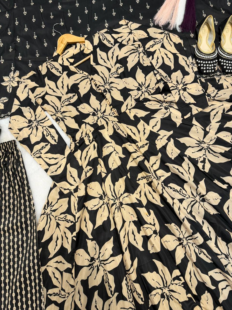 Neha's Wear Black Color Maslin Cotton Anarkali Suit With Dupatta