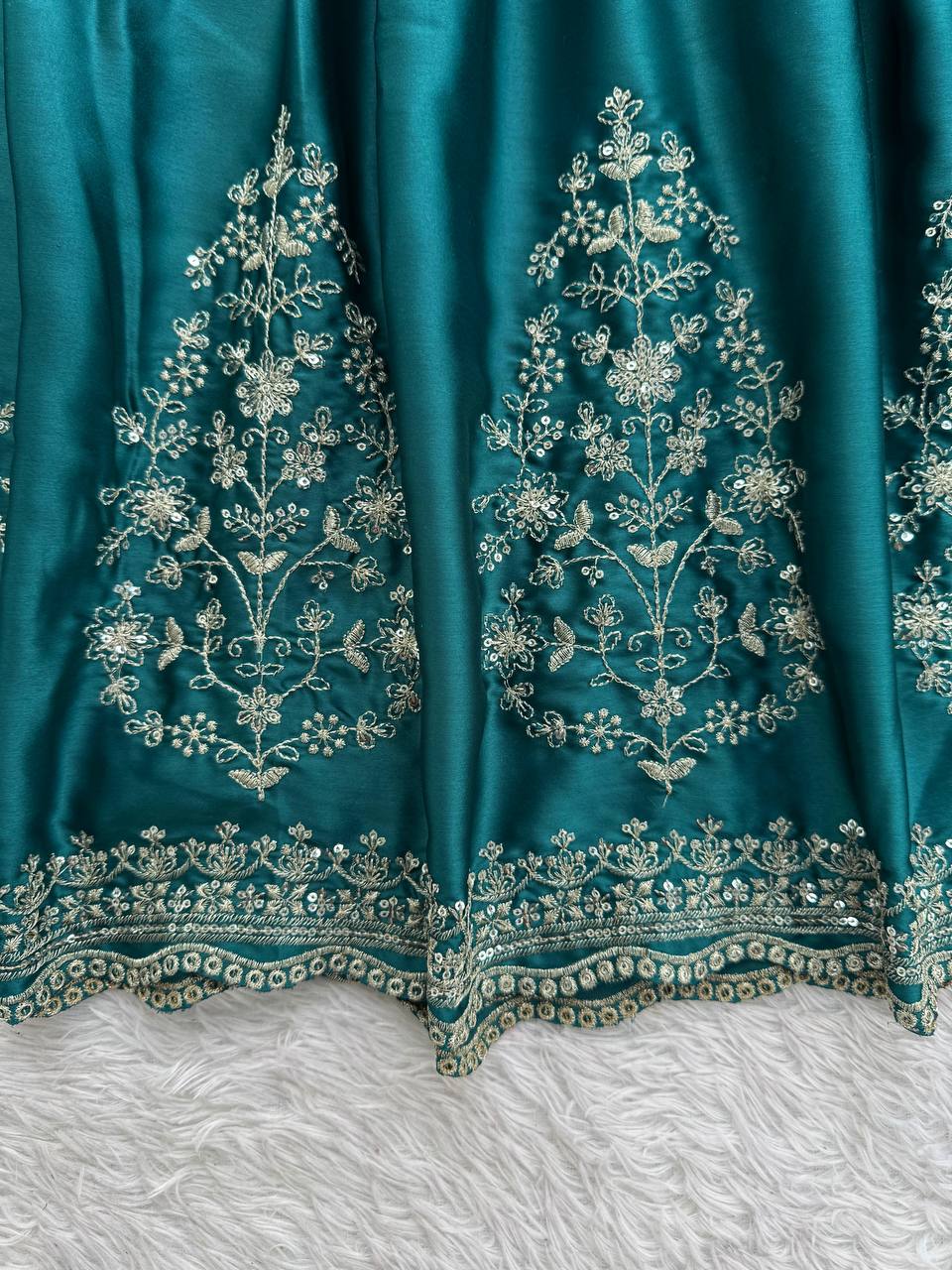 Wedding Wear Teal Green Color Japan Satin 3-Piece Anarkali Set