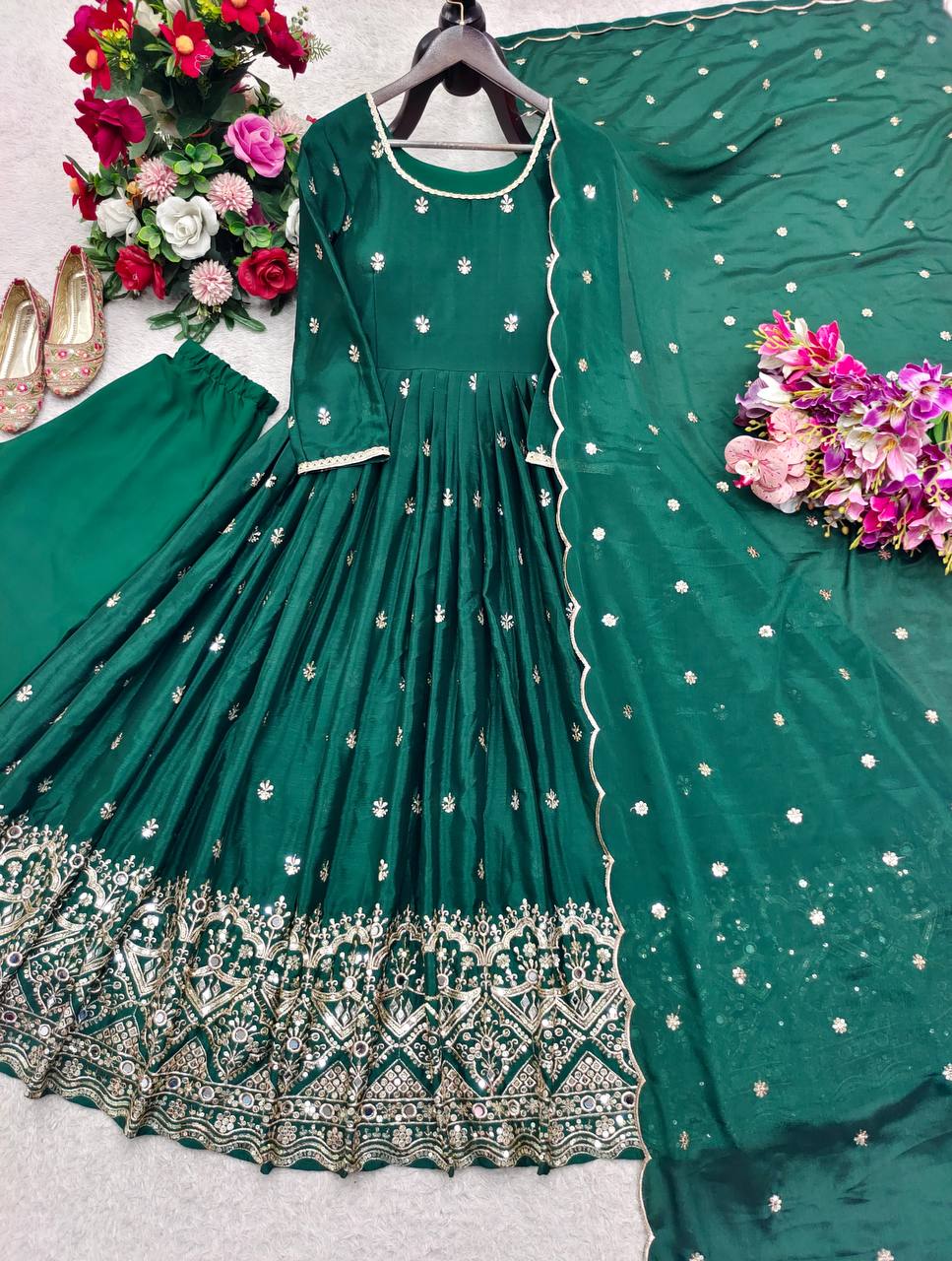 Wedding Green Color Sequence Embroidered Anarkali Suit With Dupatta