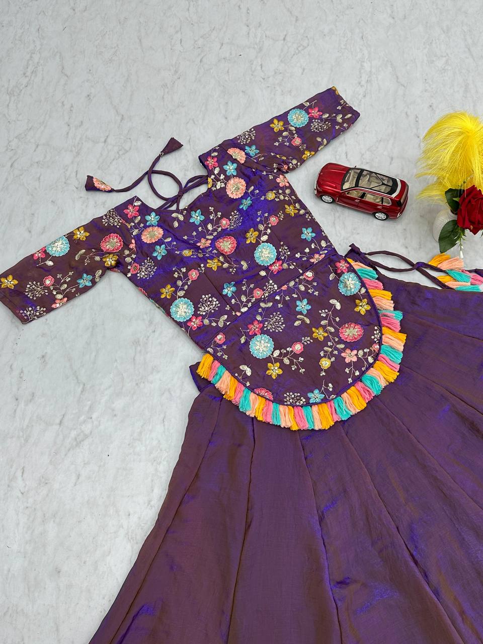 Traditional Wear Purple Color Pure Fendy Heavy Thread And Sequence Embroidery Work Lehenga Choli