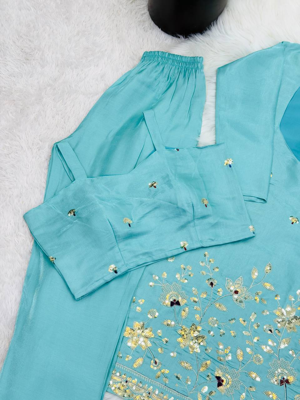 Daisy Sky Blue Color Sequence Embroidered Kurta Set