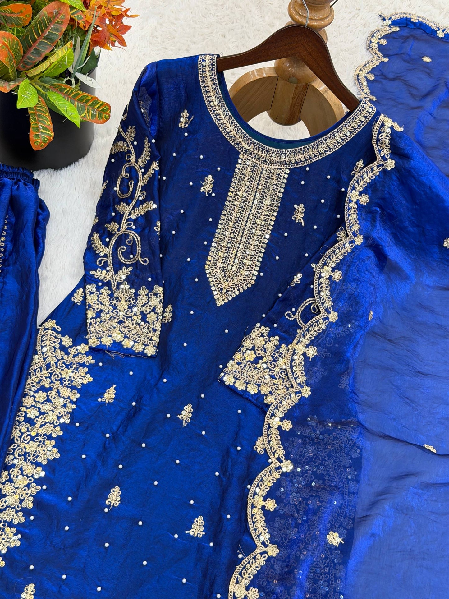 Imposing Blue Color Coding Sequence Work Embroidered Sharara Suit
