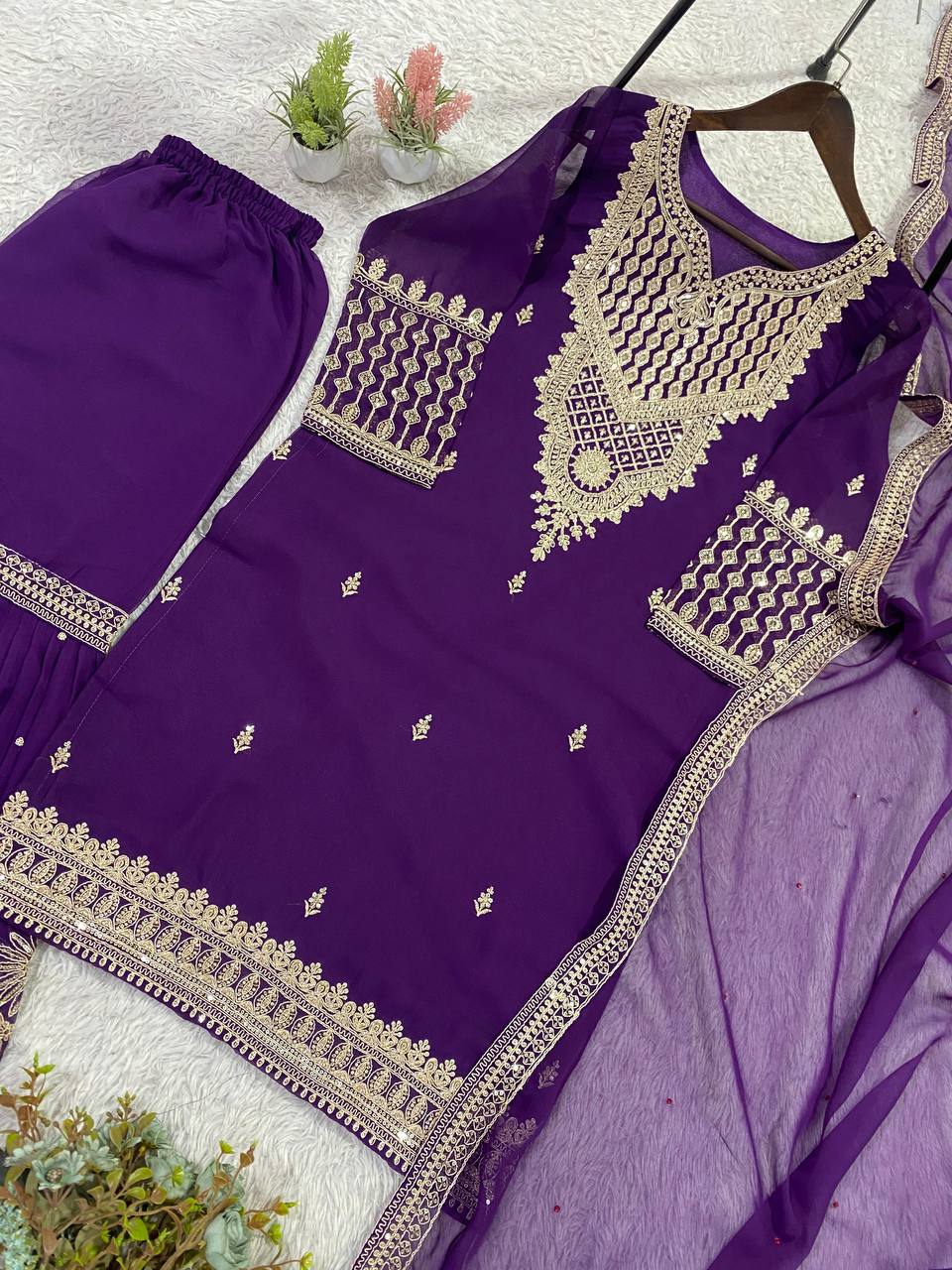 Trendy Purple Color Sequence Embroidered Sharara Suit