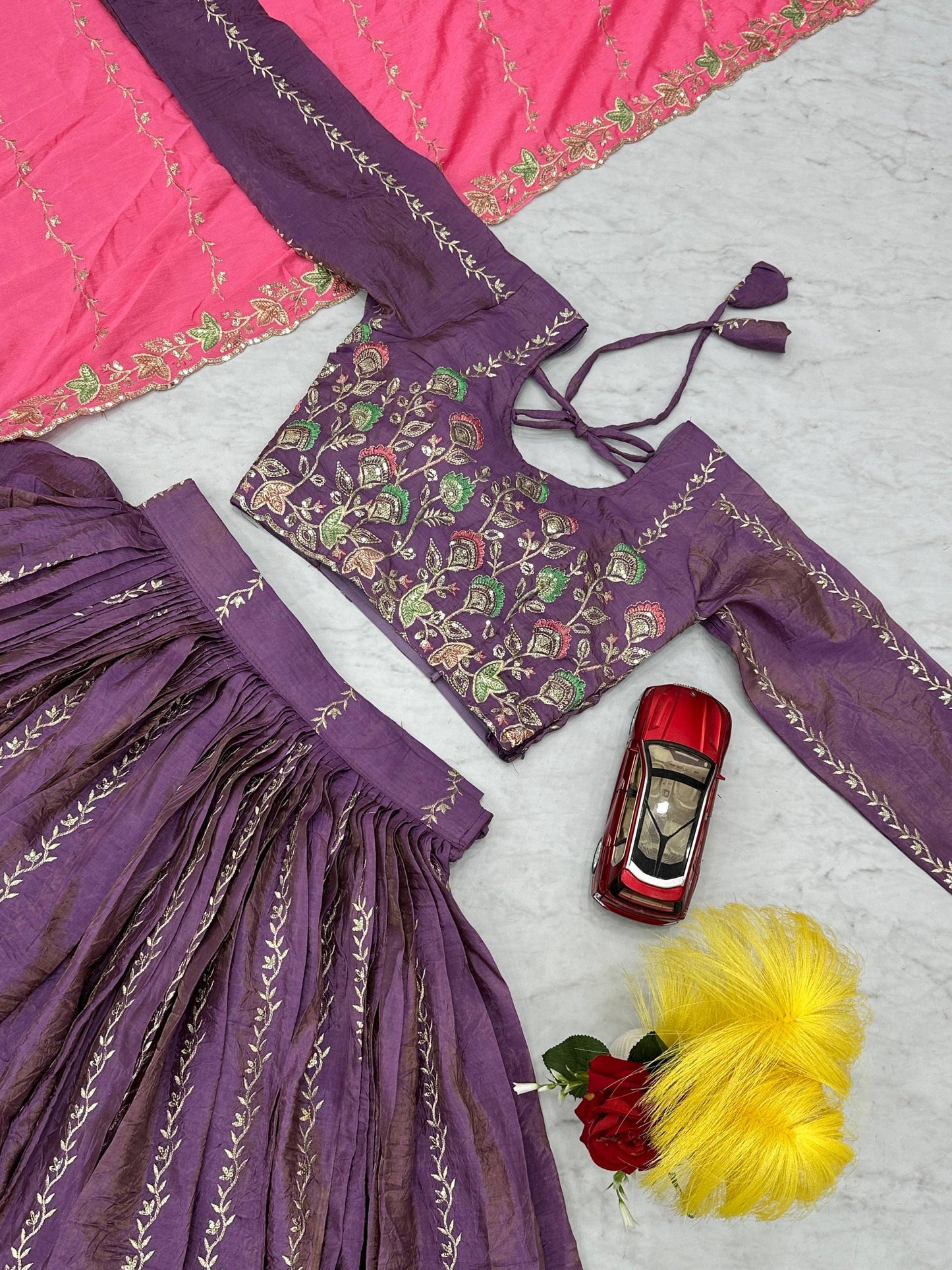 Celebrity Style Lavender Color Premium Gold Crush Heavy Embroidery Thread And Sequin Work Lehenga Choli