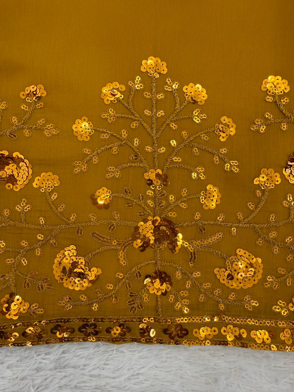 Beuatiful Yellow Color Squence Embroidered Farshi Palazzo Suit With Dupatta