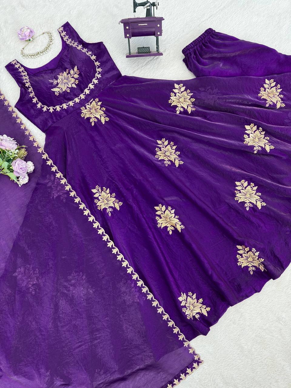 Fabulous Blue Color Thread Sequence Work Palazzo Suit