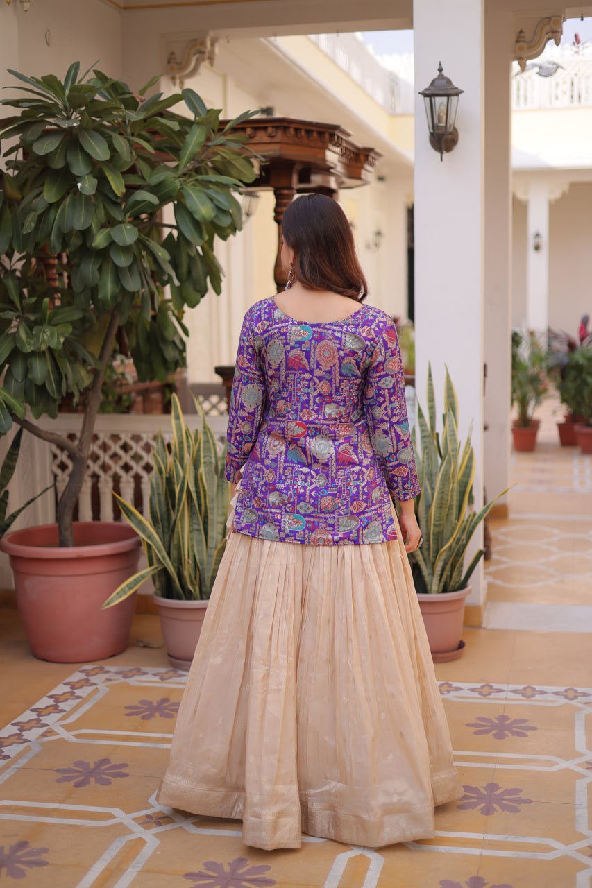 Fantanstic Purple Color Jacquard Top With Lehenga Choli Set