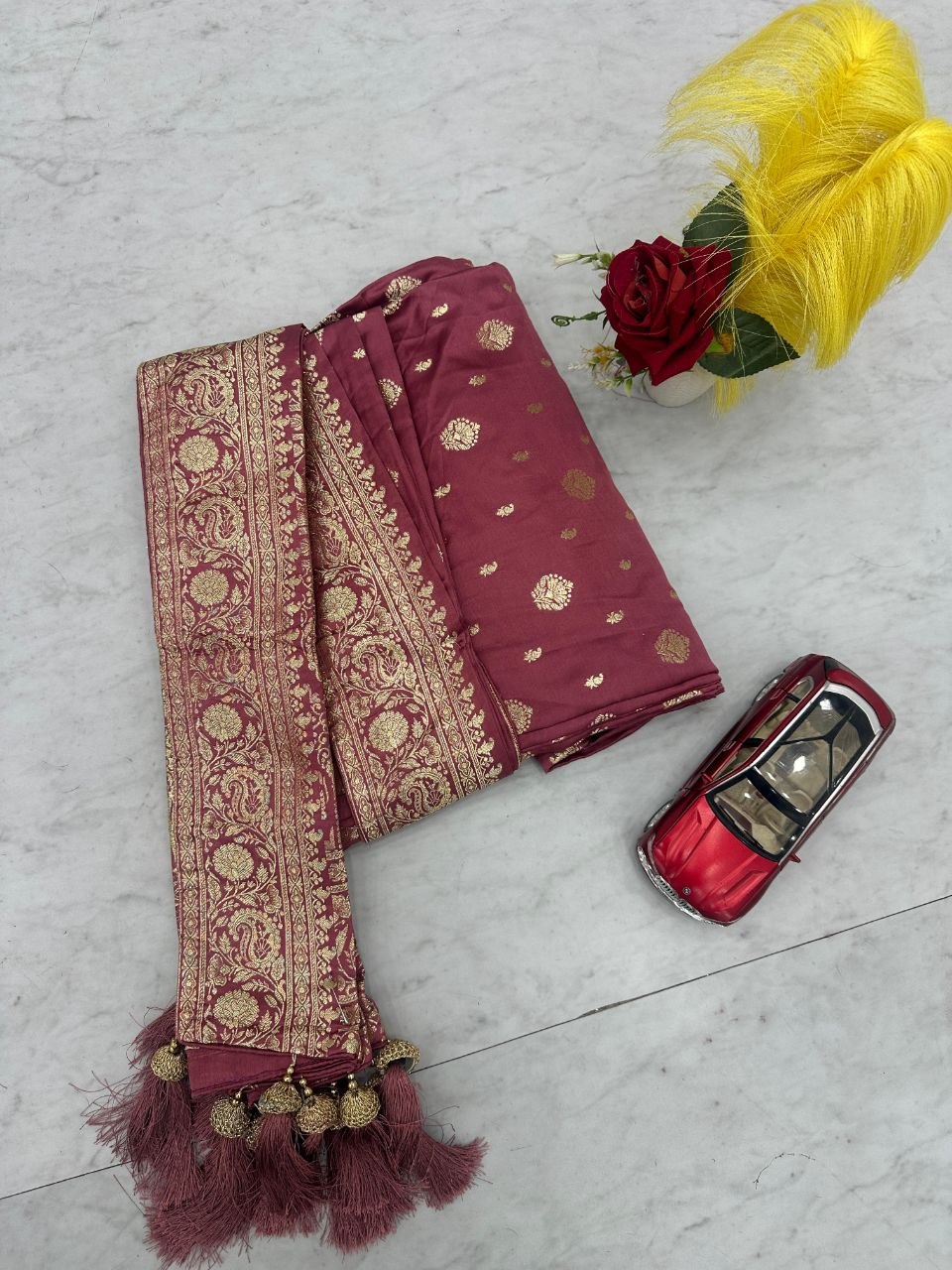 Mesmerizing Light Pink Color Heavy Jacquard Work Saree With Blouse