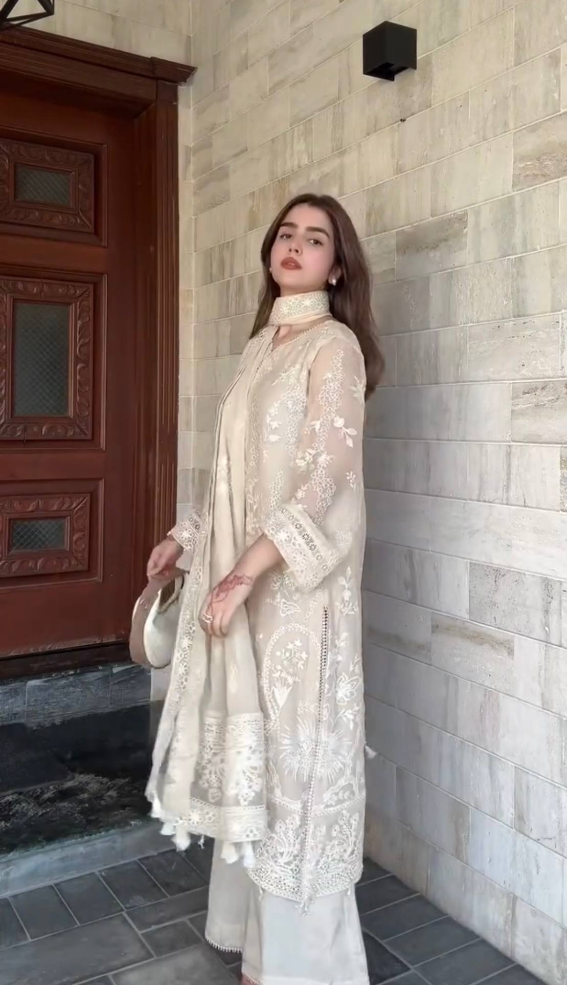 Wedding Functions Off White Embroidered Palazzo Suit Set