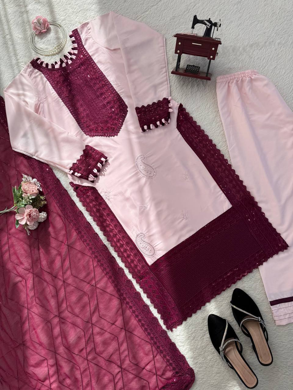 Gorgeous Maroon Color Thread Sequence Work Pakistani Suit