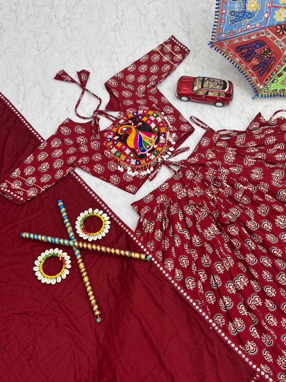 Garba Night Maroon Color Premium Pure Cotton Gamathi Work Designer Traditional Lehenga Choli