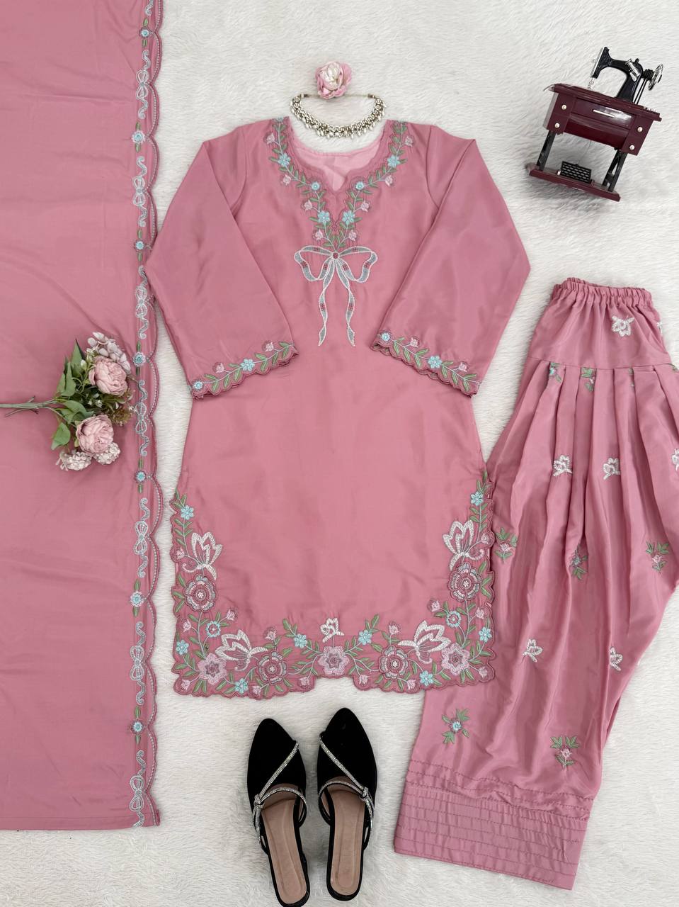 Innovative Pink Color Thread With Sequence Work Farshi Suit