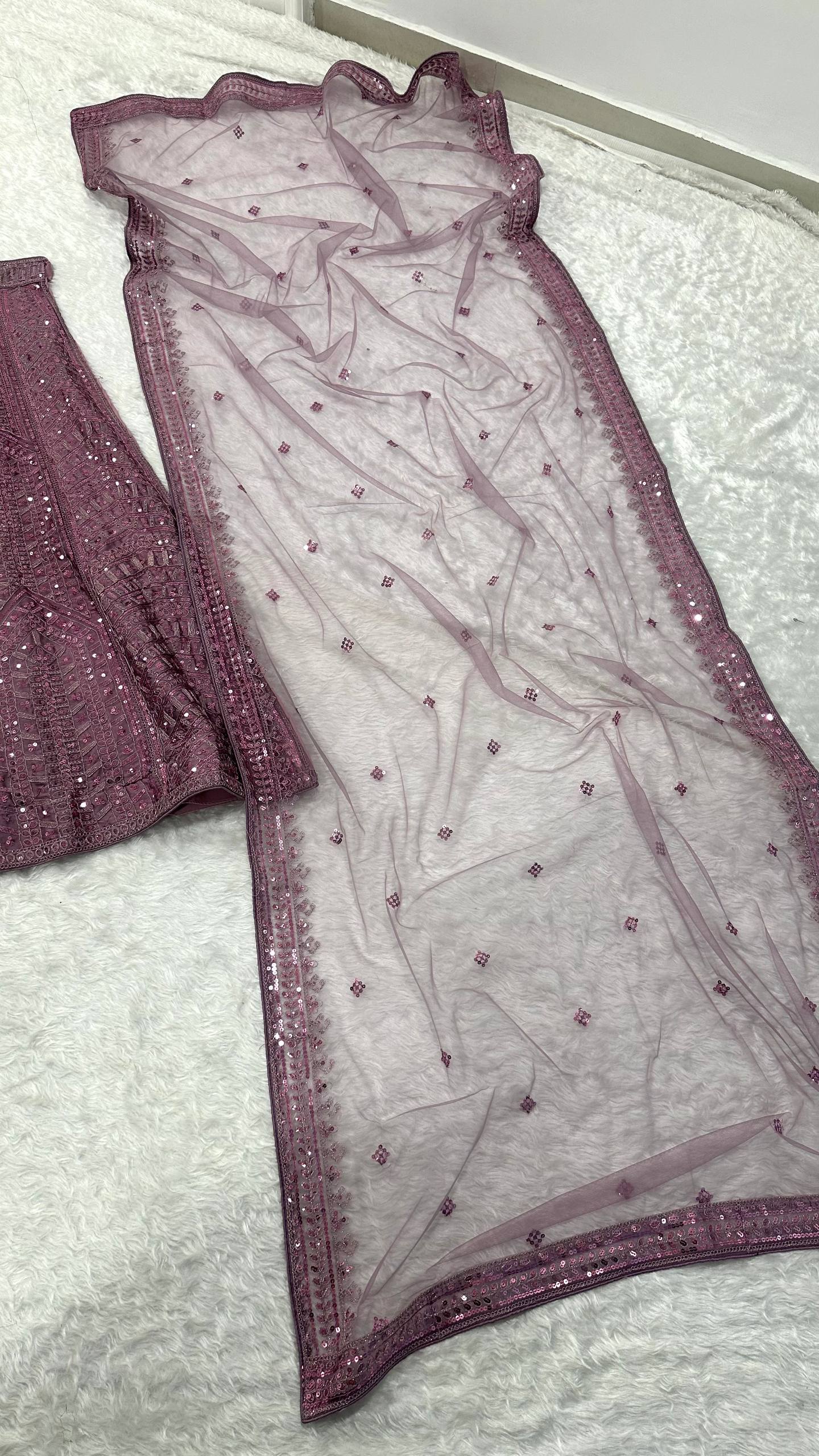 Reception Wear Purple Color Thread Embroidered Work Lehenga Choli