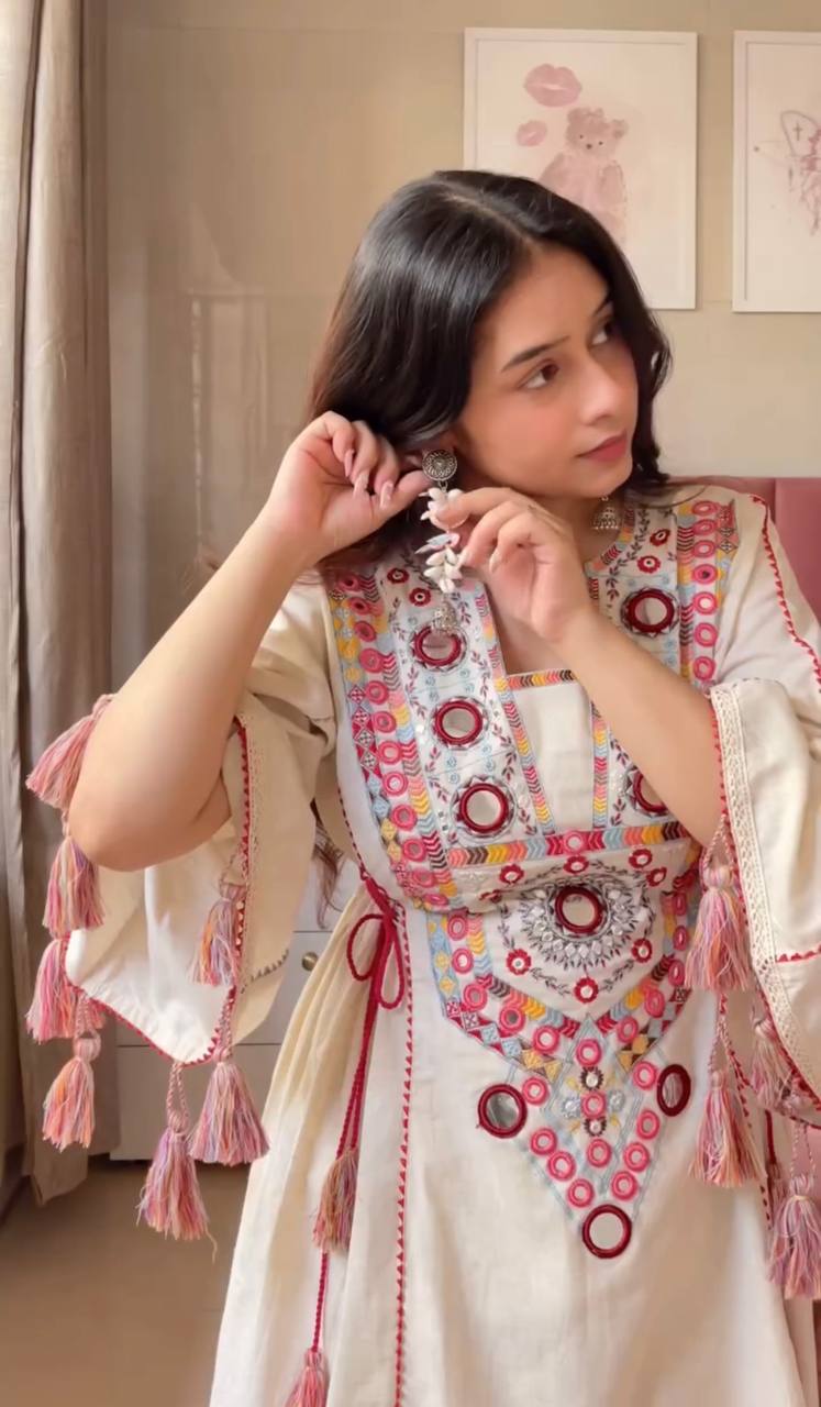 Fetive Wear Off White Color Pure Khadi Cotton Embroidered Designer Co-ord Set