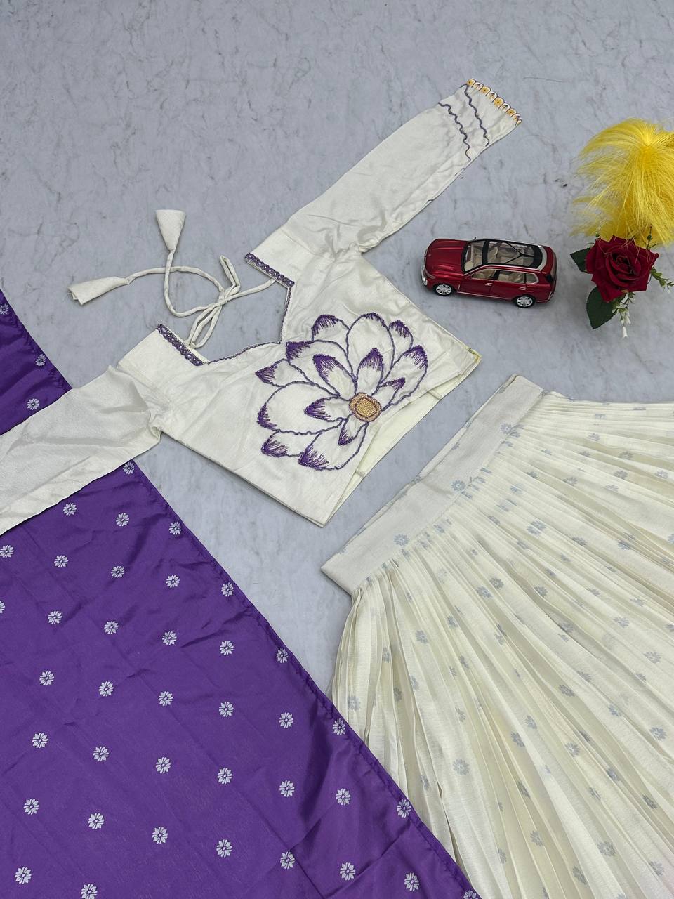 Gorgeous Purple Color Chinon With Real Hand Work With Digital Printed Designer Lehenga Choli