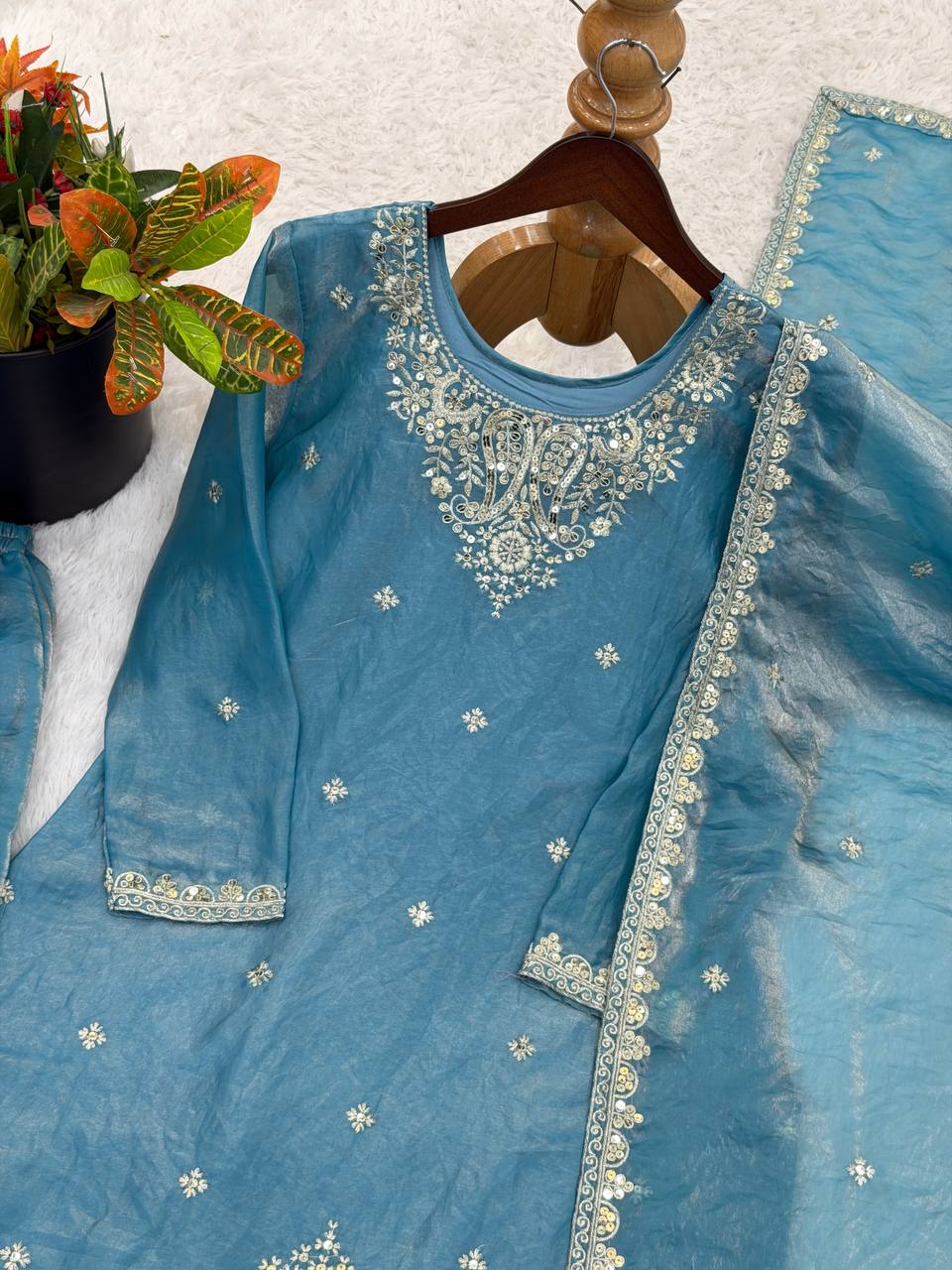 Ravishing Sky Blue Color Embroidered Palazzo Suit