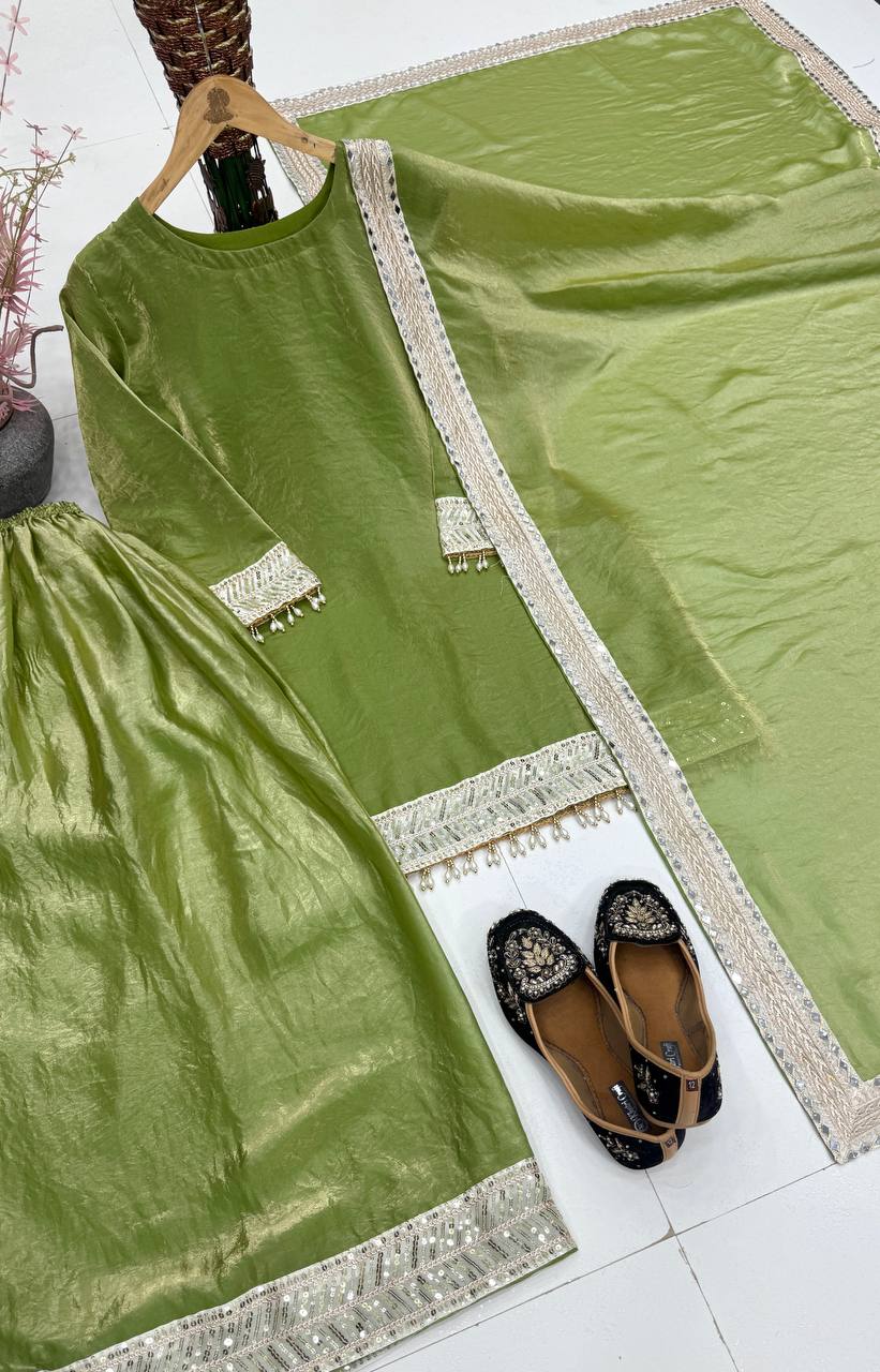 Function Wear Green Color Sequence Embroidered Designer Palazzo Suit