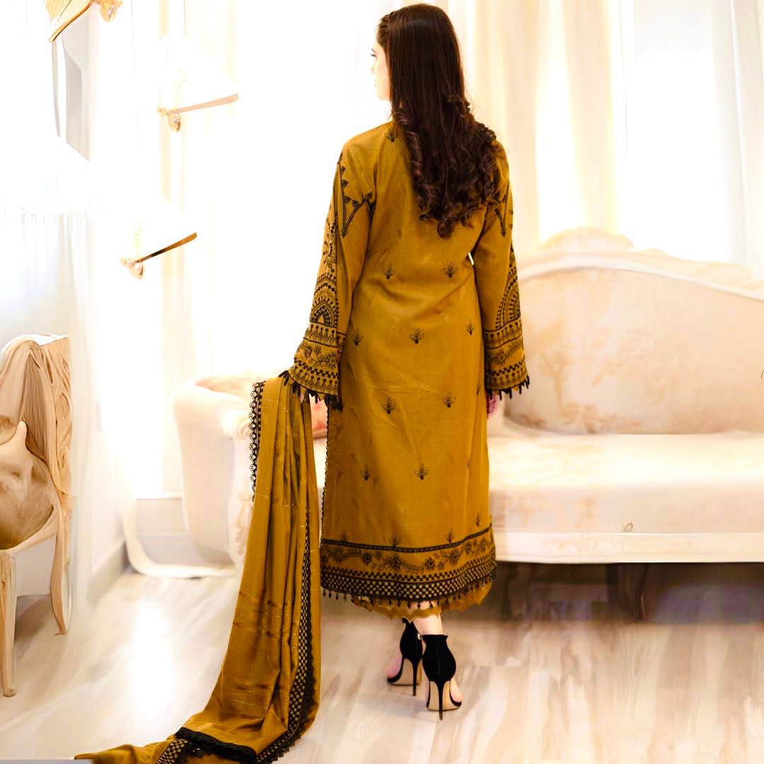 Wedding Wear Mustard Color Heavy Faux Georgette With Embroidery Work Beautiful Salwar Plazzo Suit
