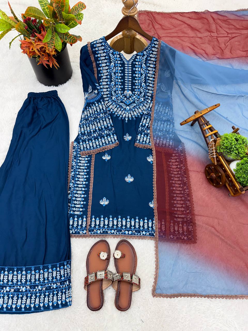 Eye Catching Blue Color Embroidered Thread Work Salwar Suit