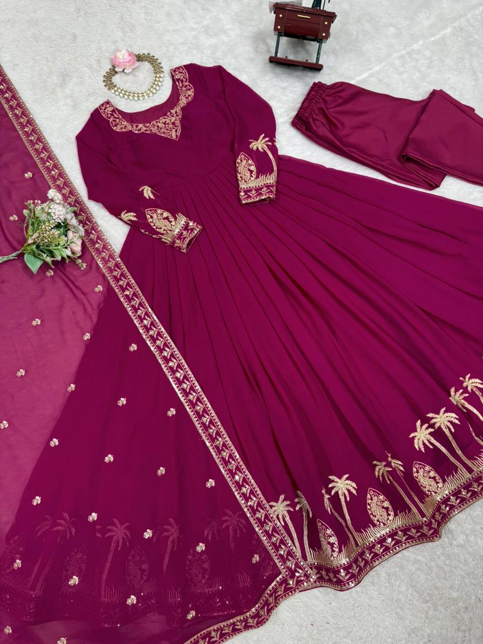 Occasion Wear Maroon Color Sequence Thread Work Anarkali Gown