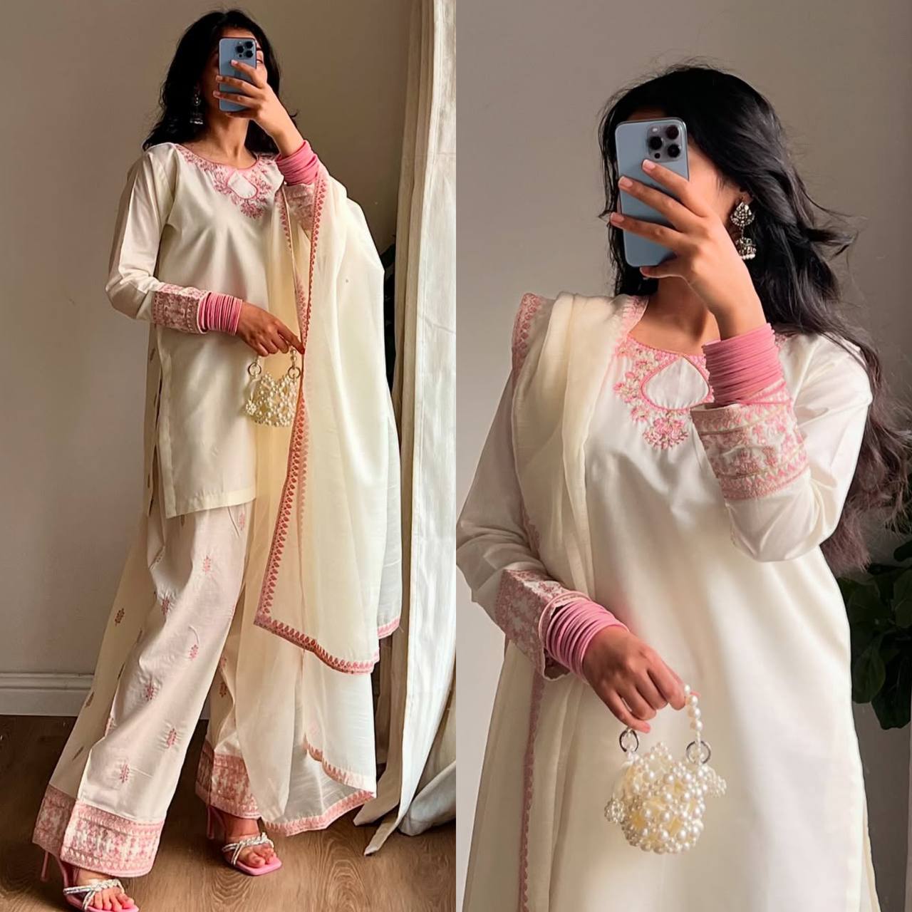 Festive Wear Off White Color Rayon Cotton Silk With Sequins And Embroidery Zari Work Designer Salwar Suit