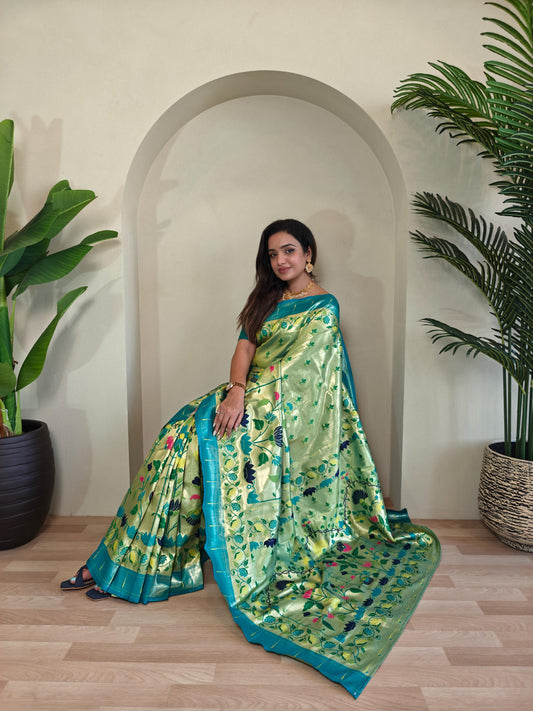 Wonderful Paithani Silk Perrot Color Saree