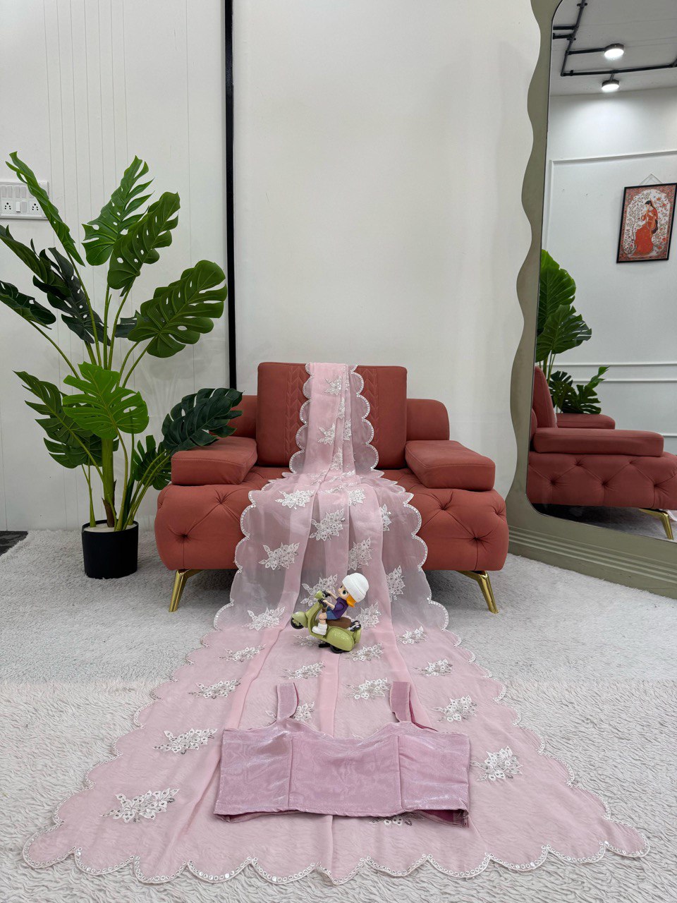 Fabulous Baby Pink Color Heavy Jimmy Chu And Thread With 9MM Sequence Work Saree